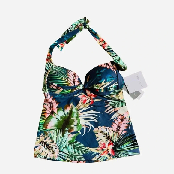 La Blanca Women's Swim Top Tankini Halter Tropical Green Blue Size 6 NWT - Picture 1 of 11